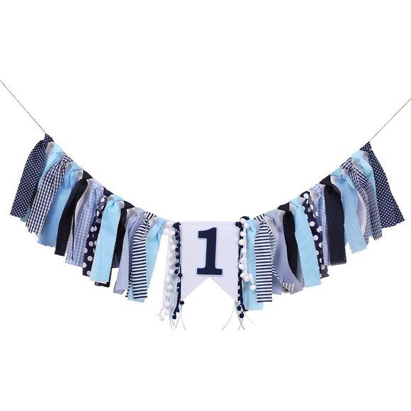 Baby Boy Blue First Birthday Highchair Banner - Picture 1 of 8